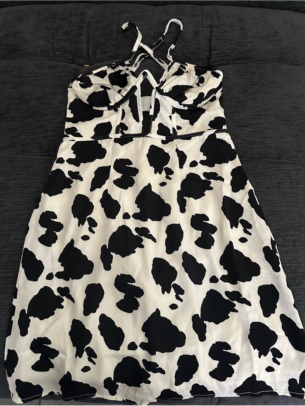 Sky to Moon Black & White Cow Print Spaghetti Strap Dress Sz Medium